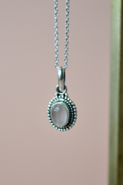 Dotted Oval Rozenkwarts Hanger - Sterling Zilver