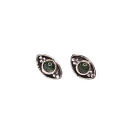 Nephrite Triple Dots Oval Studs Sterling Silver Oorstekers