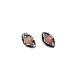 Rhodochrosite Triple Dots Oval Studs Sterling Silver Oorstekers