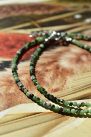 Ruby Zoisite Beaded Sterling Silver Necklace