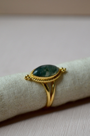 Moss Agate Star Gazer Ring Gold Vermeil