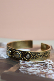 Labradoriet Boho 3-Stone Bangle - Brass