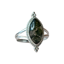 Moss Agate Star Gazer Ring Sterling Silver