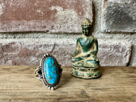 Blue Copper Turquoise Boho Ring Sterling Silver