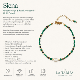Green Onyx and Pearl Siena Bracelet - Stainless Steel Gold