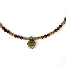 Tigereye, Rosequartz & Brass Necklace