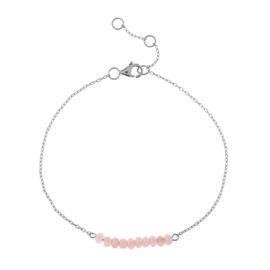 Rose Quartz Beads Bracelet Sterling Silver