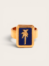 Lapis Lazuli Goa Palm Ring - Stainless Steel Gold Plated