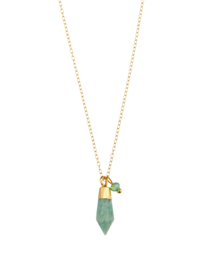 Amazonite Point Long Necklace – Stainless Steel Gold
