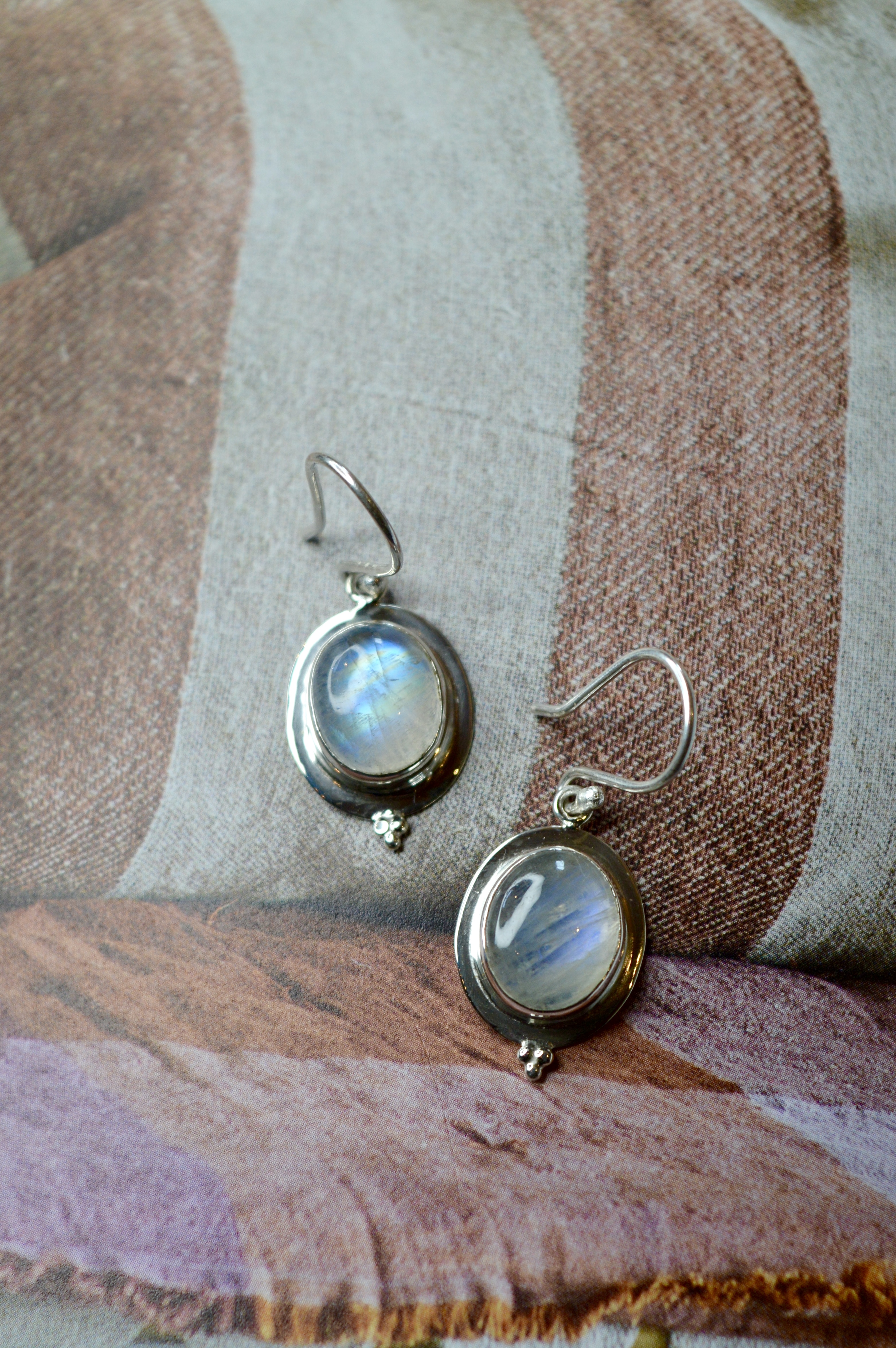 Oval Moonstone Earrings Sterling Silver