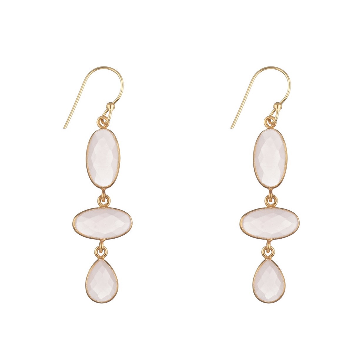 Madurai Long Rose Quartz Earrings Gold Vermeil