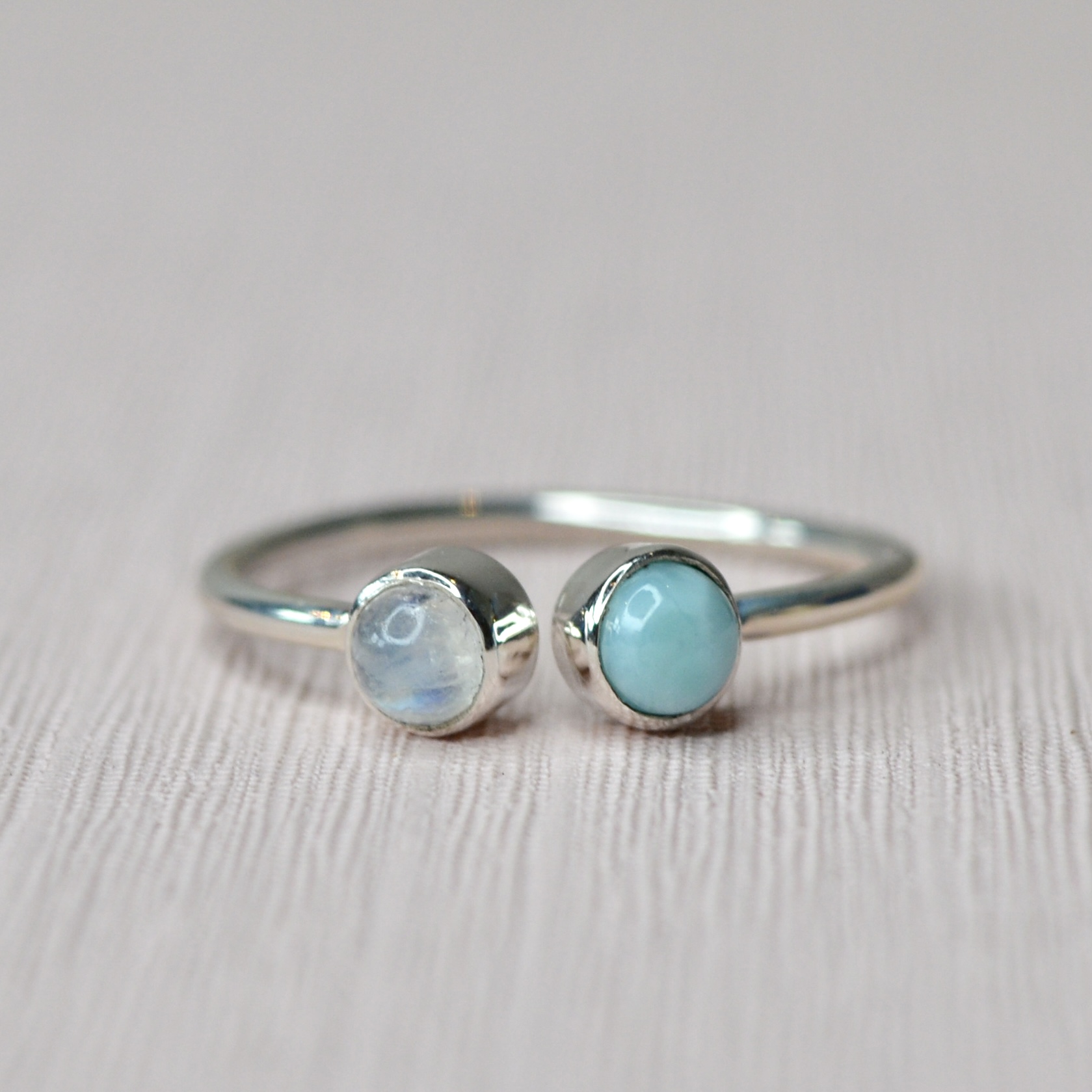 2-Stone Ring Larimar & Moonstone Sterling Silver
