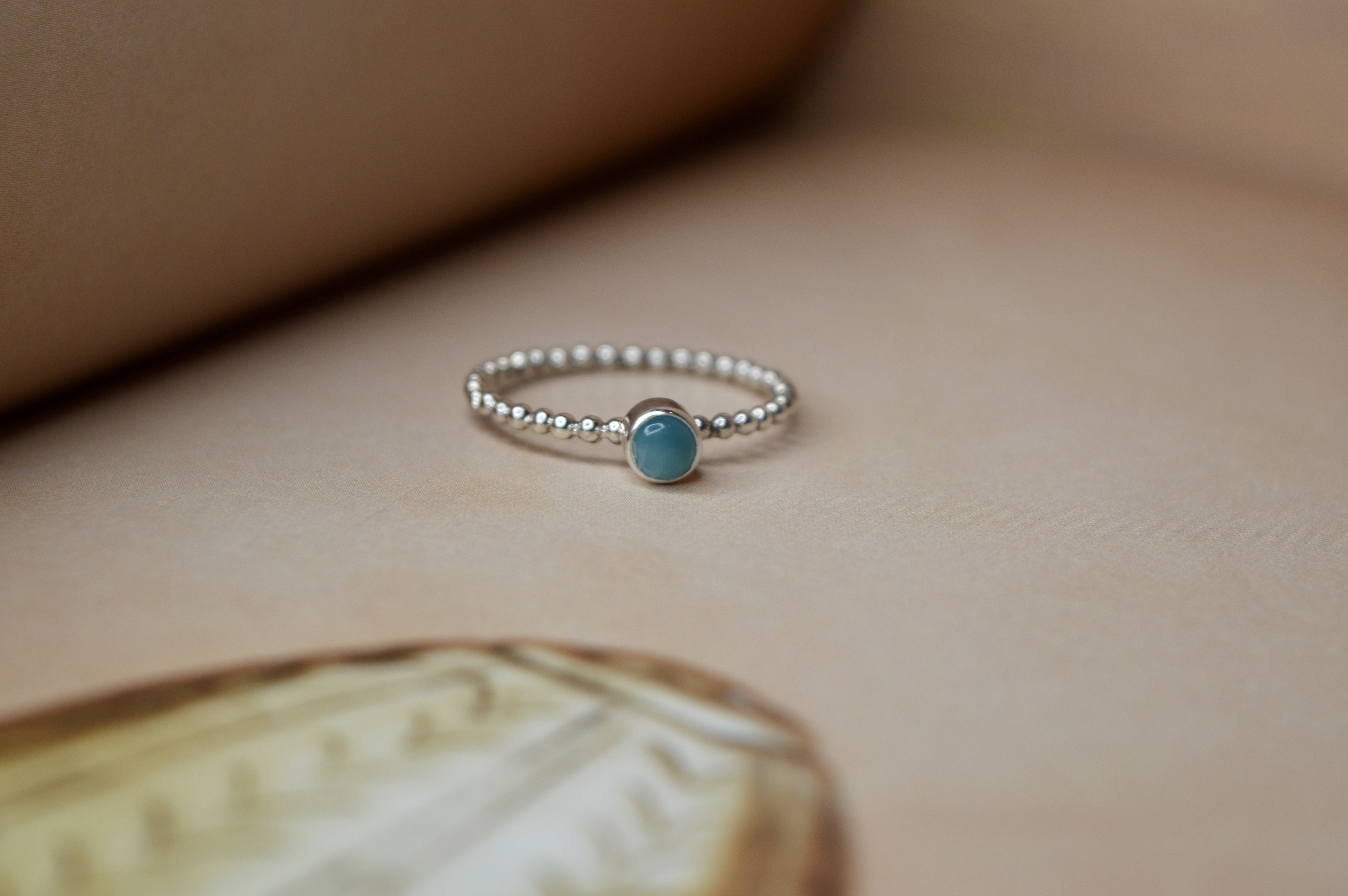 Tiny Round Larimar Ring Sterling Silver