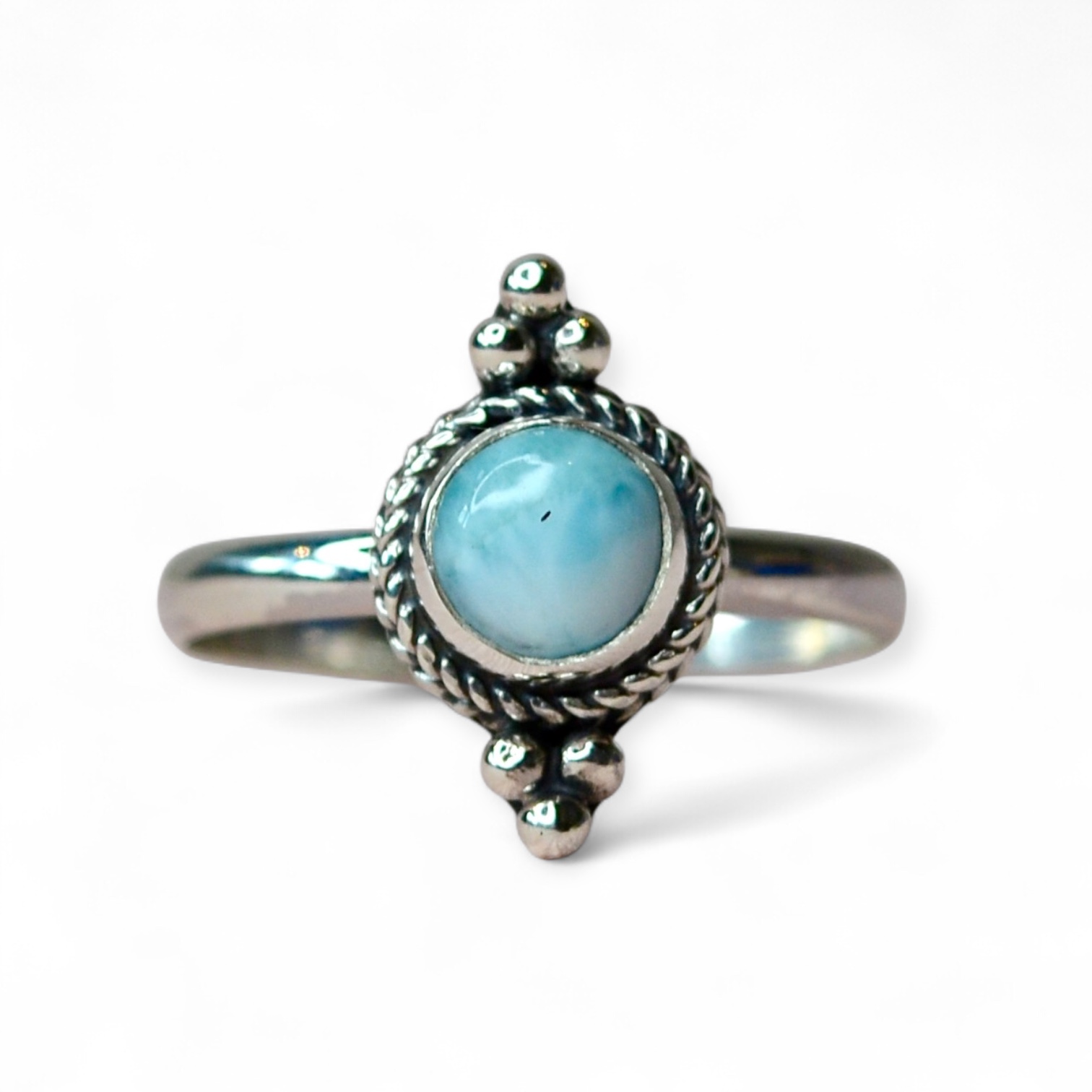 Double Dotted Larimar Ring Sterling Silver