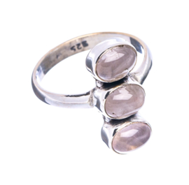 Rose Quartz 3-Stones Ring / Sterling Silver 17.5