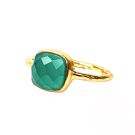Square Green Onyx Ring Gold Vermeil