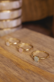 Rose Quartz Square Ring Gold Vermeil