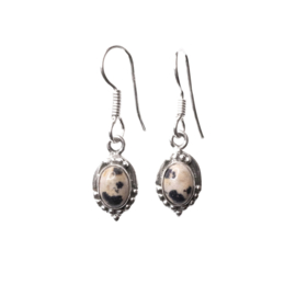 Dalmatian Jasper Dotted Oval Earrings Sterling Silver Oorbellen