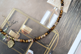 Tigereye, Rosequartz & Brass Necklace