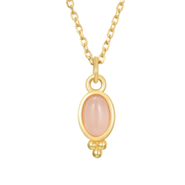 Rozenkwarts Oval 3-Dots Ketting - Gold Vermeil