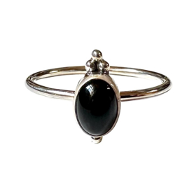 Triple Dotted Black Onyx Ring Sterling Silver