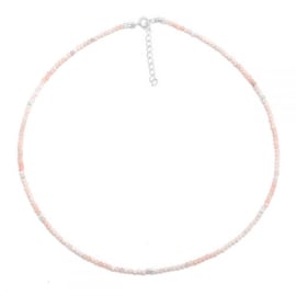 Pink Opal Beaded Sterling Silver Necklace