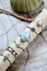 Oval Larimar Hammer Ring Sterling Silver