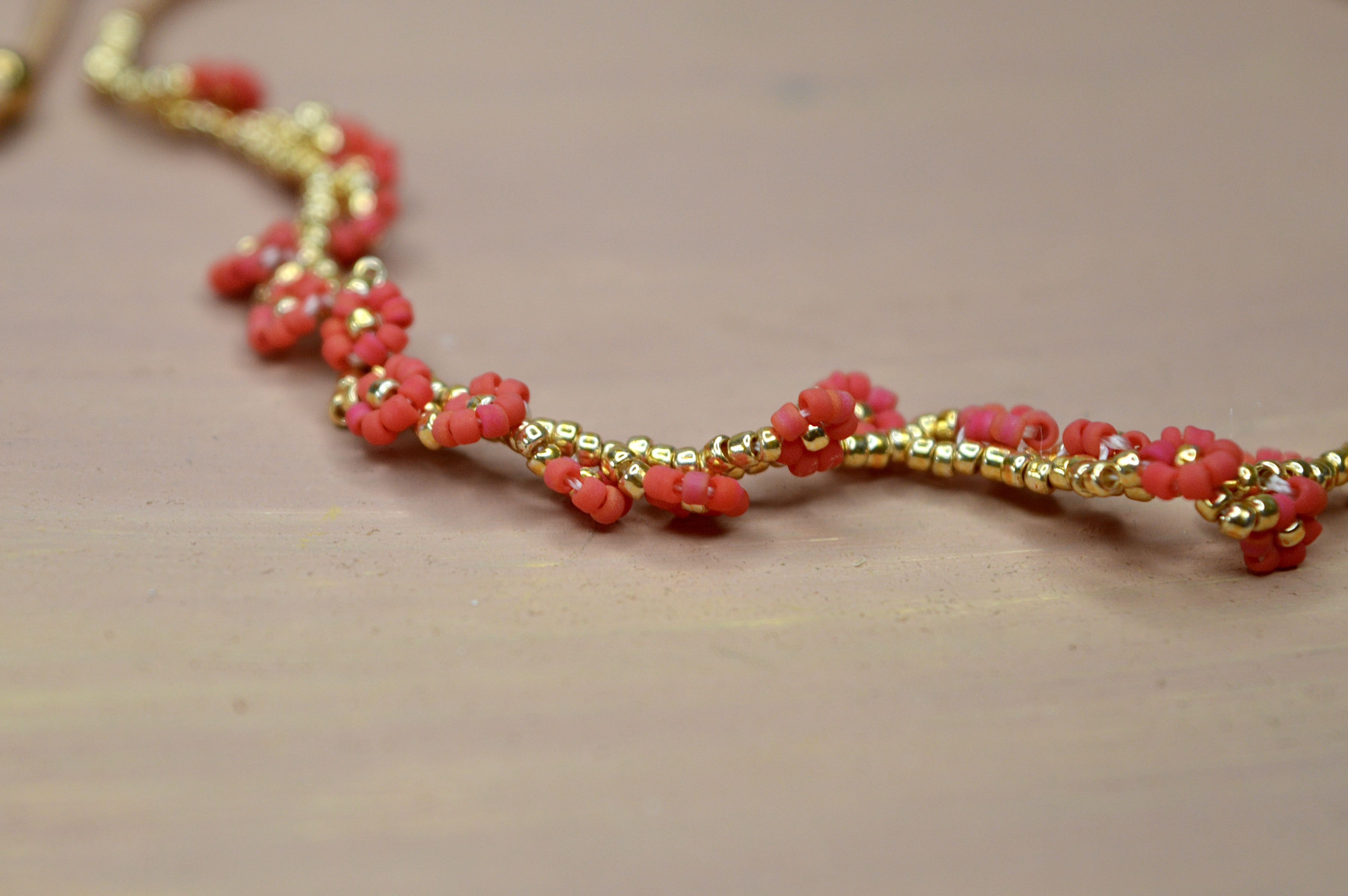 Beaded Multi Flowers Bracelet/ Anklet  Cherry