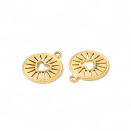 Rond Open Hart Bedel RVS Gold Plated