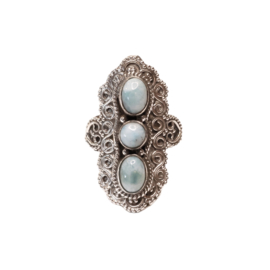 Larimar 3-Stone Boho Ring Sterling Silver