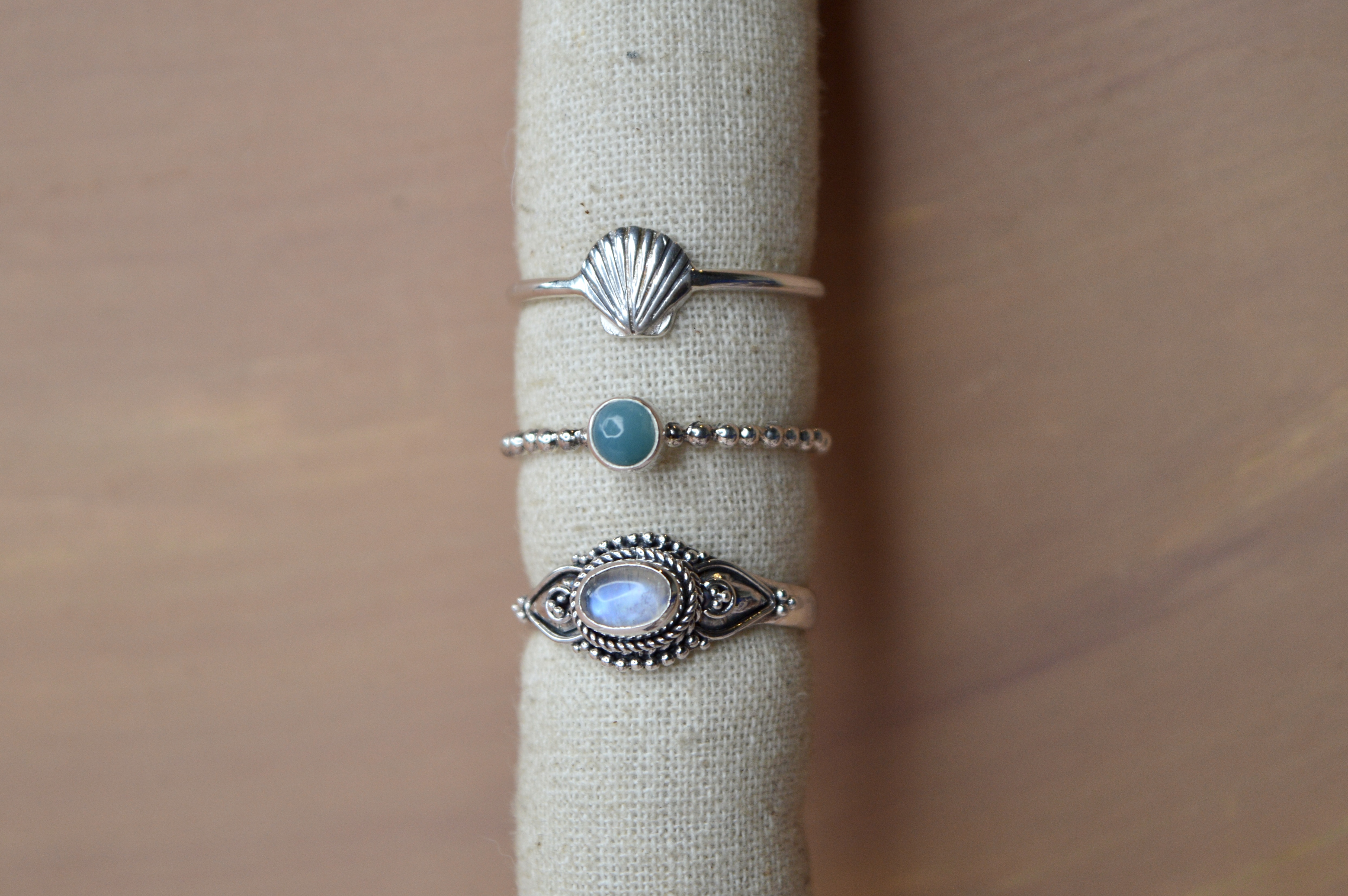 Tiny Round Larimar Ring Sterling Silver