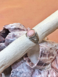 Oval Pink Opal Boho Ring Sterling Silver