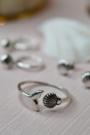 Whale Tail & Shell Ring Sterling Silver