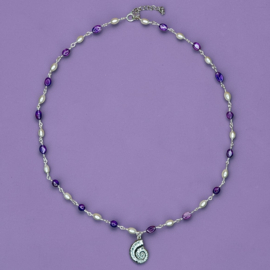 Parel en Amethist Amaya Ketting - Silver Plated
