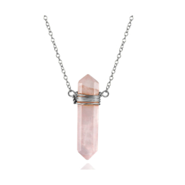 Bullet Rose Quartz Sterling Silver Necklace