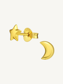 Star and Moon Ear Studs - Gold Vermeil