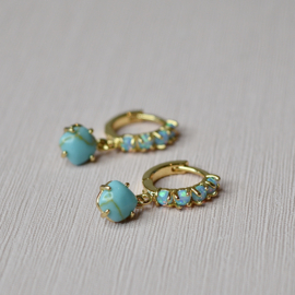 Blue Opal & Turquoise Hoops Gold Plated