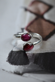 Garnet 2-Stones Ring / Sterling Silver 18