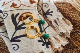 Malachite Goutte Earrings - Gold Plated