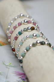 Gemstone Beaded Ring Sterling Silver