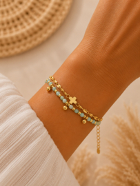 Amazoniet Cross Armband - Stainless Steel Goud