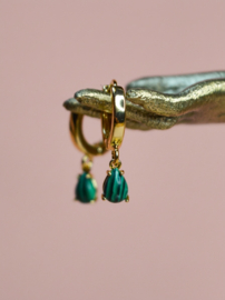 Malachite Goutte Earrings - Gold Plated