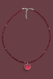 Granaat en Roze Toermalijn Ketting - Sterling Zilver