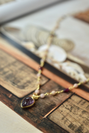 Amethist Mystic Leaf Ketting - Gold Plated