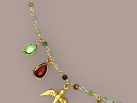 Gemstone & Swallow Charm Necklace Gold Plated