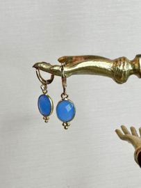 Blue Chalcedony Gold Plated Earrings / Edelsteen Oorbellen