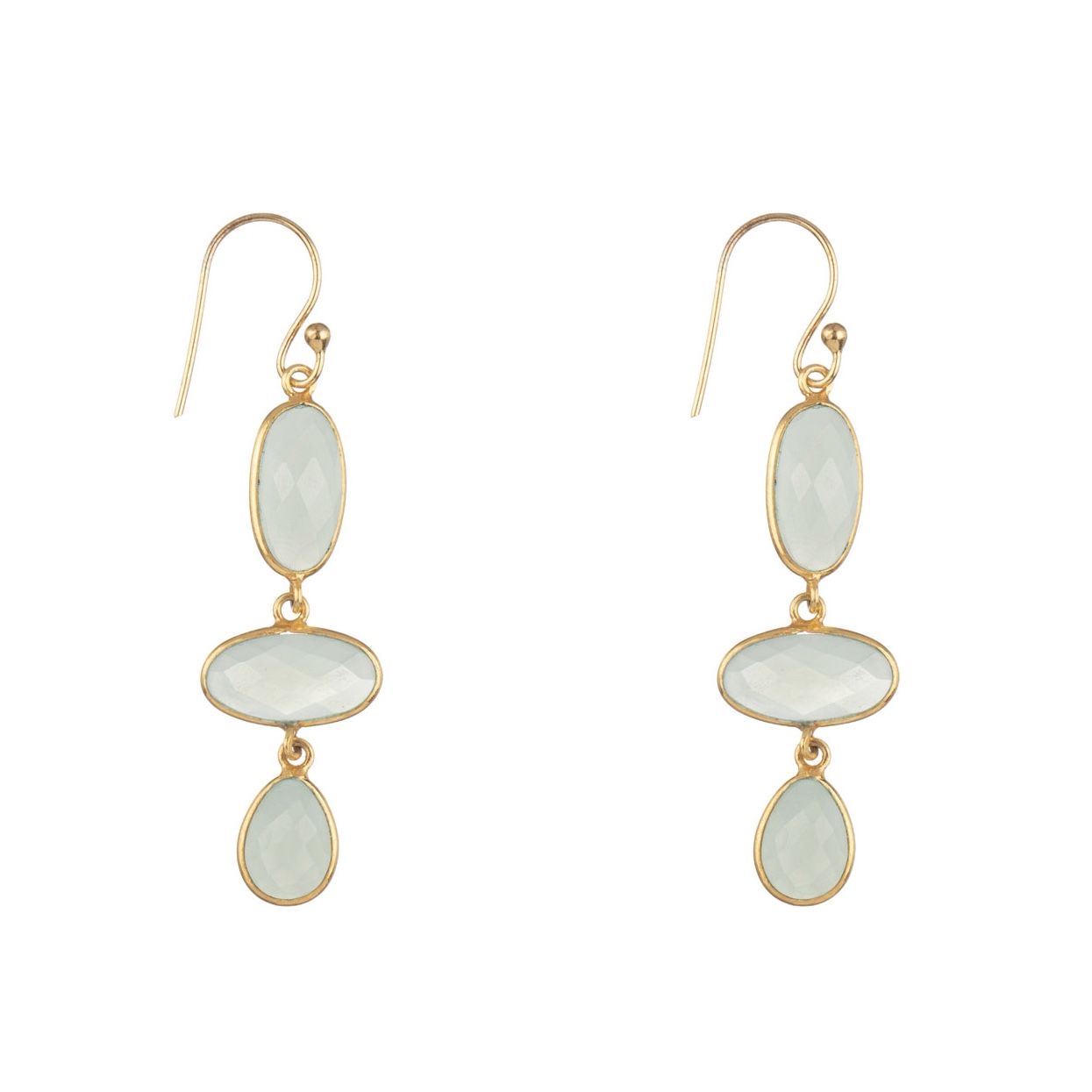 Madurai Long Chalcedony Earrings Gold Vermeil