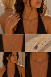 Amethist Luna Ketting – Stainless Steel Goud