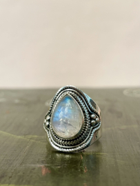 Moonstone Boho Raindrop Ring Sterling Silver