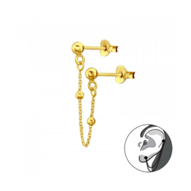 Hanging Chain Ear Studs Gold Vermeil / Oorstekers